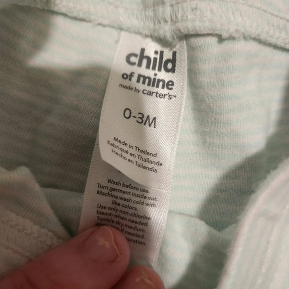 ๐3/$10 Child of Mine by Carter's Green Striped Pants With Feet 0-3 Months - Picture 6 of 8